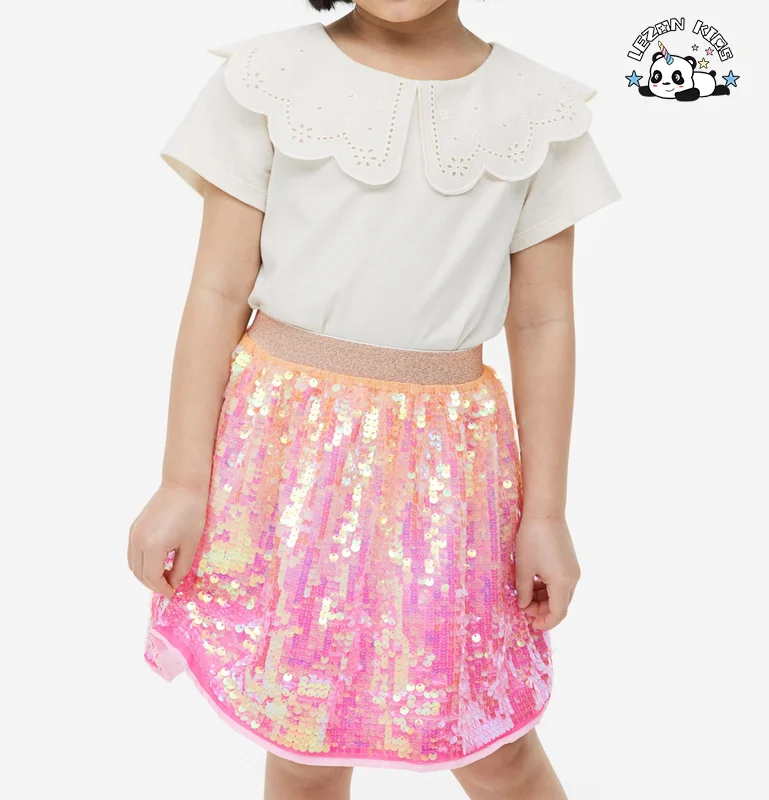 LEZONKIDS - Saia de Dança Diária Doce e Elegante Personalizável para Meninas, Shorts Brilhantes, Saia Rosa